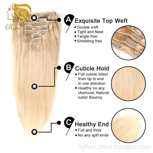 Wholesale Blonde Seamless Clip In Remy human Hair Extensions For White Women